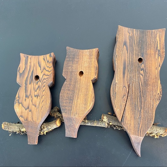 Vintage set of 3 Wooden Owl wall decor - Picture 6 of 9